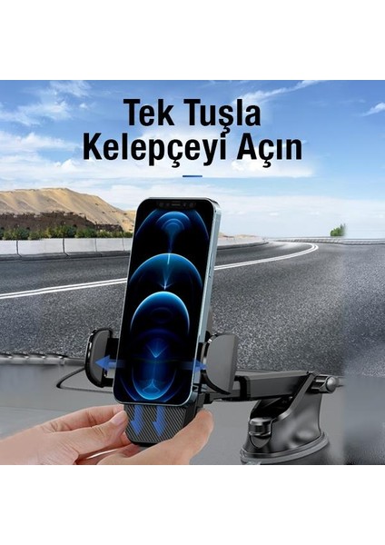 360 Derece Teleskopik Vantuzlu Cama Yapışan ve Torpido Üstü Telefon Tutucu Araç Tutucu