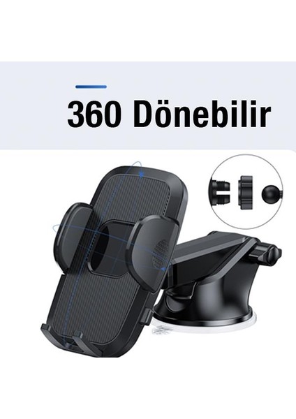 360 Derece Teleskopik Vantuzlu Cama Yapışan ve Torpido Üstü Telefon Tutucu Araç Tutucu