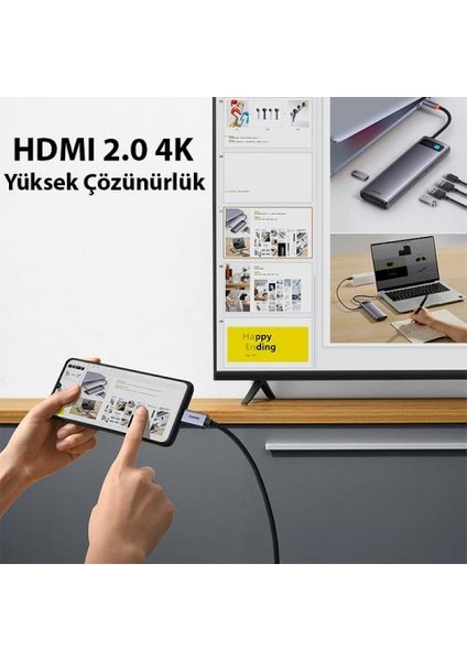 2mt 4K 60Hz Type C HDMI Dönüştücü 60Hz Yüksek Çözünürlüklü Görüntü Kablosu 4K HDMI Çevirici