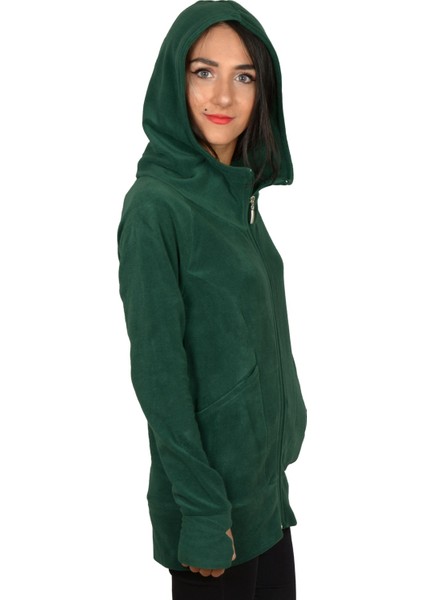 Kapüşonlu Kadın Polar Eldivenli Detaylı Bayan Polar Sweatshirt