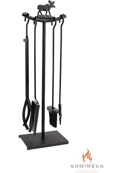 5'li Lüx Ithal Metal Geyik Motif Kabartmalı Şömine Maşa Takımı Aksesuar Seti - SG015