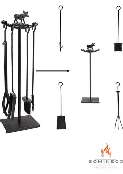 5'li Lüx Ithal Metal Geyik Motif Kabartmalı Şömine Maşa Takımı Aksesuar Seti - SG015 fiyatları