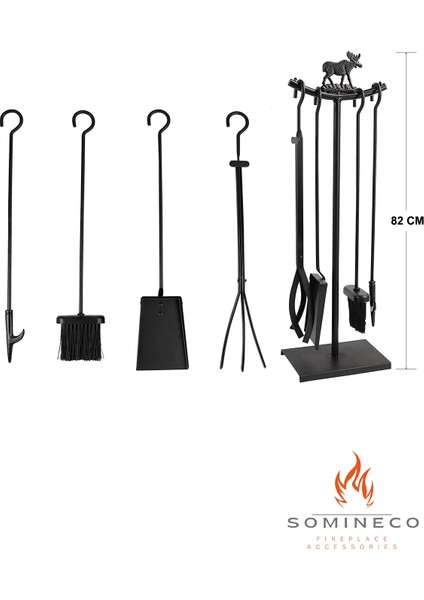 5'li Lüx Ithal Metal Geyik Motif Kabartmalı Şömine Maşa Takımı Aksesuar Seti - SG015 modelleri