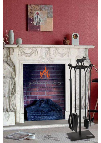 5'li Lüx Ithal Metal Geyik Motif Kabartmalı Şömine Maşa Takımı Aksesuar Seti - SG015 indirimleri