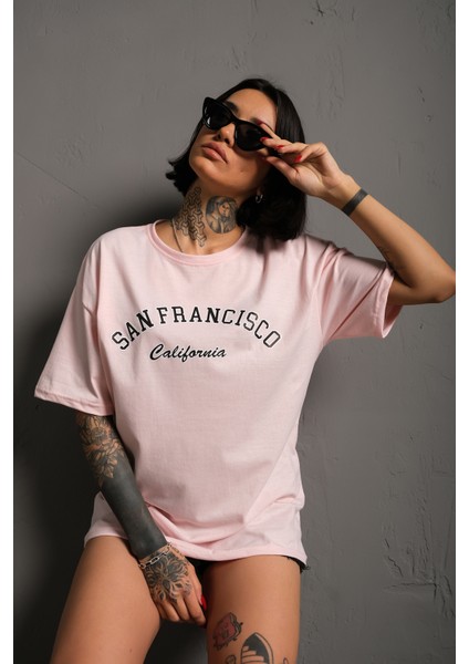 Kadın San Francisco California Baskılı Oversize T-Shirt