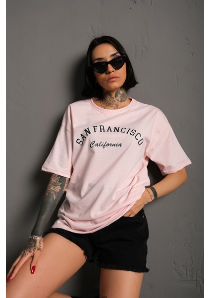 Kadın San Francisco California Baskılı Oversize T-Shirt