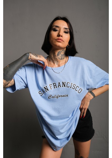 Kadın San Francisco California Baskılı Oversize T-Shirt