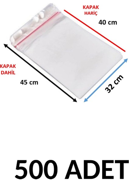 500 Adet Şeffaf Yapışkanlı Delikli Poşet - Opp Kendinden Yapışkanlı Parlak Poşet Delikli 32X45 cm
