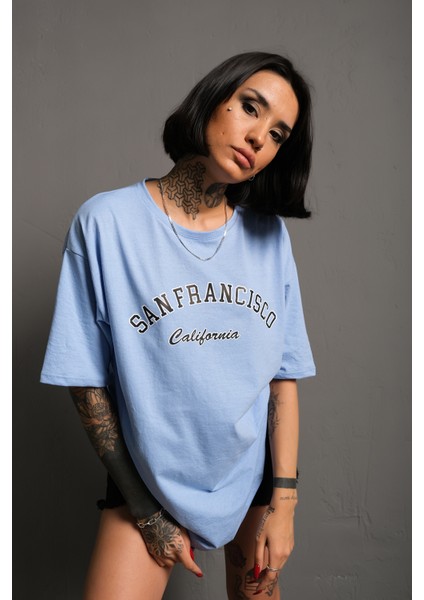 Kadın San Francisco California Baskılı Oversize T-Shirt