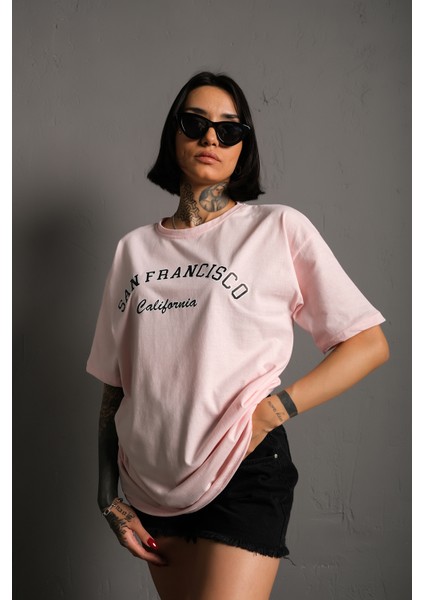 Kadın San Francisco California Baskılı Oversize T-Shirt modelleri