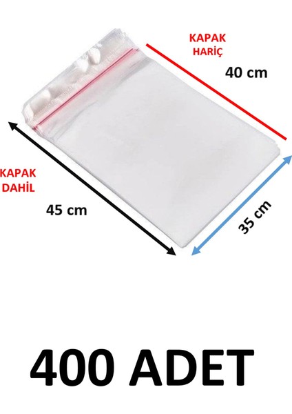 400 Adet Şeffaf Yapışkanlı Delikli Poşet - Opp Kendinden Yapışkanlı Parlak Poşet Delikli 35X45 cm
