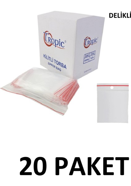 Tropic 20 Paket Askılı Delikli Kilitli Torba Kilitli Poşet 5x5 cm (2000 Li)