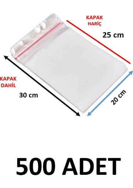 500 Adet Şeffaf Yapışkanlı Poşet - Opp Kendinden Yapışkanlı Parlak Poşet 20X30 cm