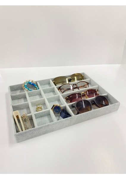 Yerli Üretim Paris Model Süet Kumaş Gri Renk Takı Sergileme Çekmece İçi Stand fiyatları