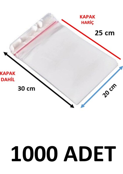 1000 Adet Şeffaf Yapışkanlı Poşet - Opp Kendinden Yapışkanlı Parlak Poşet 20X30 cm