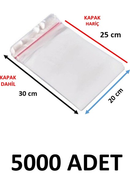 5000 Adet Şeffaf Yapışkanlı Poşet - Opp Kendinden Yapışkanlı Parlak Poşet 20X30 cm