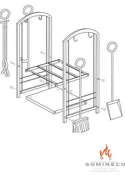 5'li Ithal Metal Oval Odunluk  Raflı Şömine Maşa Takımı Aksesuar Seti SS-004