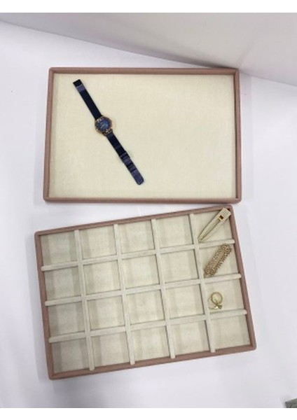 Yerli Üretim İkili Takım Servis Sunum Tablası - 20 Bölmeli Kolye Yüzük Sergileme Tablası