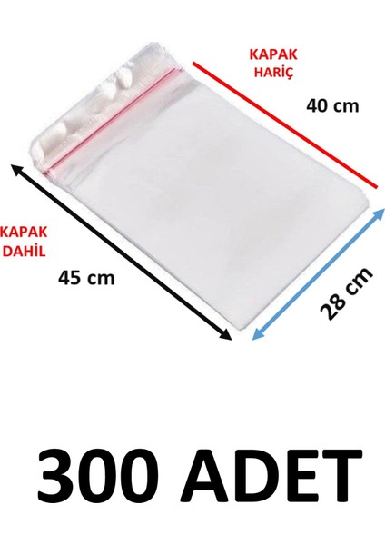 300 Adet Şeffaf Yapışkanlı Delikli Poşet - Opp Kendinden Yapışkanlı Parlak Poşet Delikli 28X45 cm