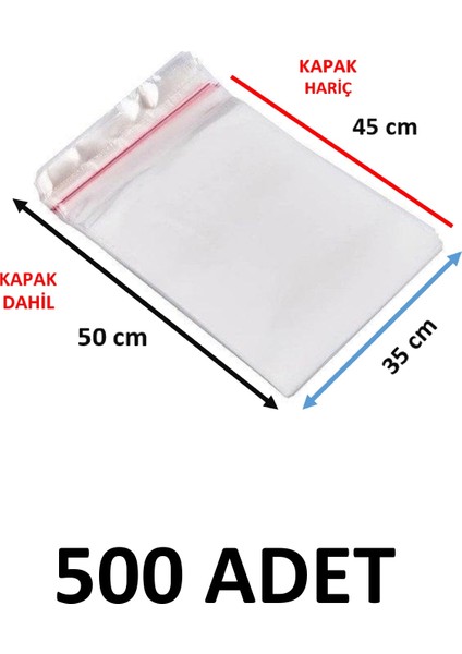 500 Adet Şeffaf Yapışkanlı Delikli Poşet - Opp Kendinden Yapışkanlı Parlak Poşet Delikli 35X50 cm