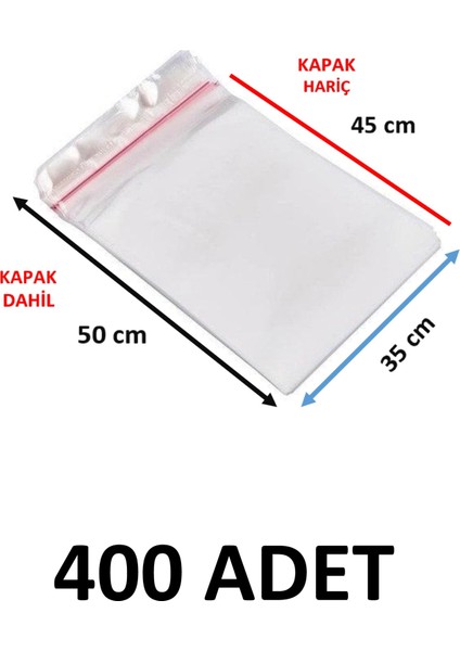 400 Adet Şeffaf Yapışkanlı Delikli Poşet - Opp Kendinden Yapışkanlı Parlak Poşet Delikli 35X50 cm