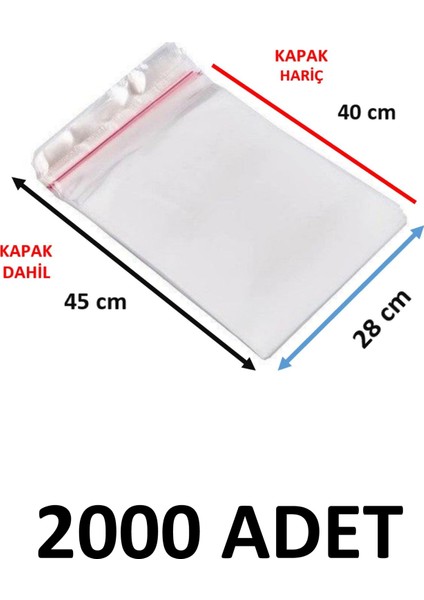 2000 Adet Şeffaf Yapışkanlı Delikli Poşet - Opp Kendinden Yapışkanlı Parlak Poşet Delikli 28X45 cm
