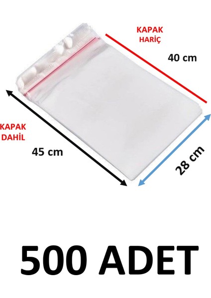 500 Adet Şeffaf Yapışkanlı Delikli Poşet - Opp Kendinden Yapışkanlı Parlak Poşet Delikli 28X45 cm