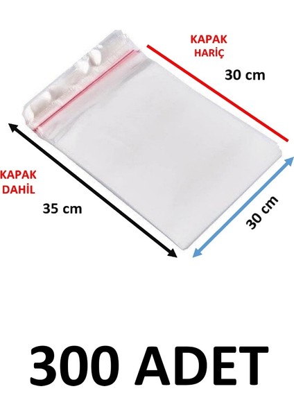 300 Adet Şeffaf Yapışkanlı Delikli Poşet - Opp Kendinden Yapışkanlı Parlak Poşet Delikli 30X35 cm