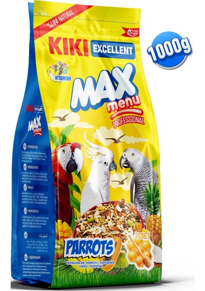 Kıkı Excellent Kuş Max Menu Parrots Papağan Yemi 1000 Gr. KB309