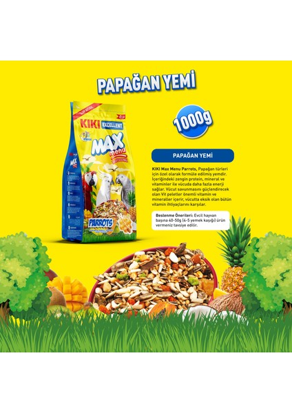 Kıkı Excellent Kuş Max Menu Parrots Papağan Yemi 1000 Gr. KB309