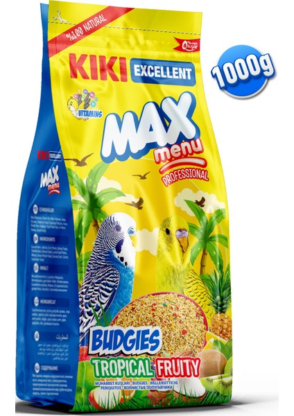 Kıkı Excellent Kuş Max Menu Budgies Tropical Fruity Tropikal Meyveli Muhabbet Kuşu Yemi 1000 Gr. KB312