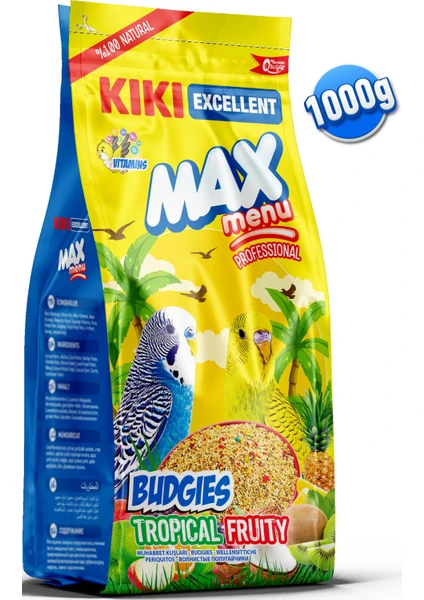 Kıkı Excellent Kuş Max Menu Budgies Tropical Fruity Tropikal Meyveli Muhabbet Kuşu Yemi 1000 Gr. KB312