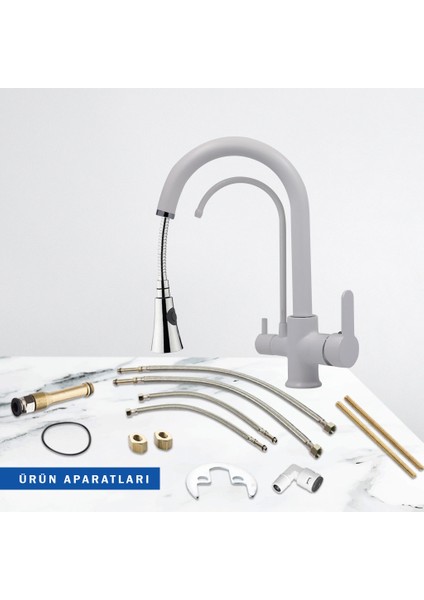 3 Yollu Yavrulu Spiral (Beyaz Renk) Su Arıtma Musluğu