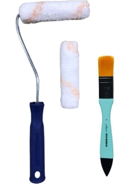 Saten Rulo Set 10CM ve Turkuaz Fırça 2,5cm Vernik ve Boyaya Uygun
