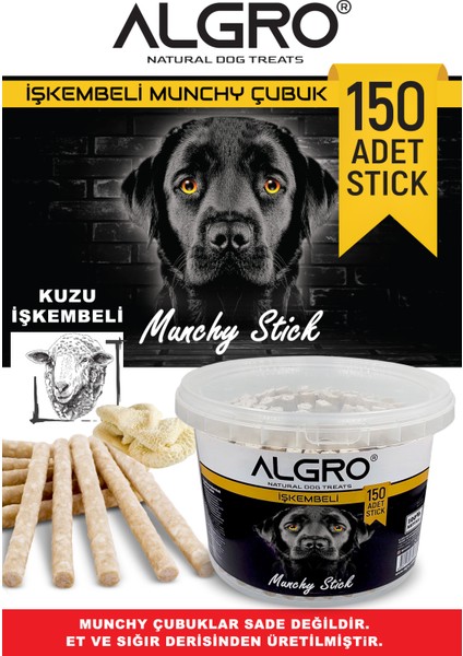 Kuzu Işkembeli Munchy Stick Çiğnemelik Yenilebilir 150 Adet / Kova Ambalaj