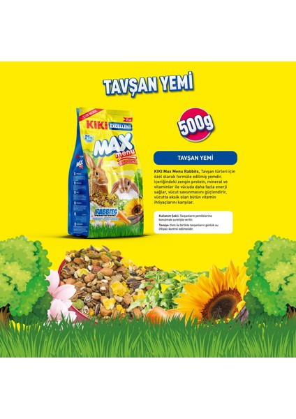 Kıkı Excellent Kemirgen Max Menu Rabbits Tavşan Yemi 500 Gr. KG301