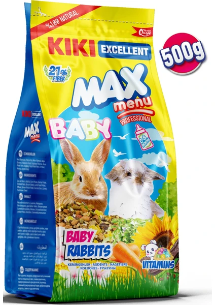 Kıkı Excellent Kemirgen Max Menu Baby Rabbits Yavru Tavşan Yemi 500 Gr. KG303