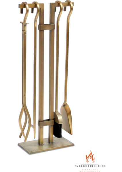 5'li Lüx Ithal Antik Gold Patinalı Şömine Maşa Takımı Aksesuar Seti - SG018