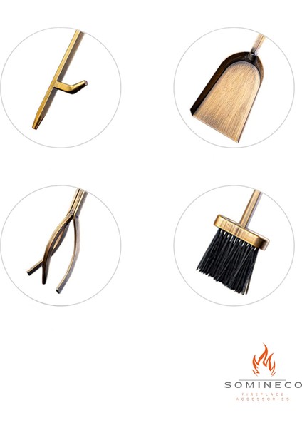 5'li Lüx Ithal Antik Gold Patinalı Şömine Maşa Takımı Aksesuar Seti - SG018 fiyatları