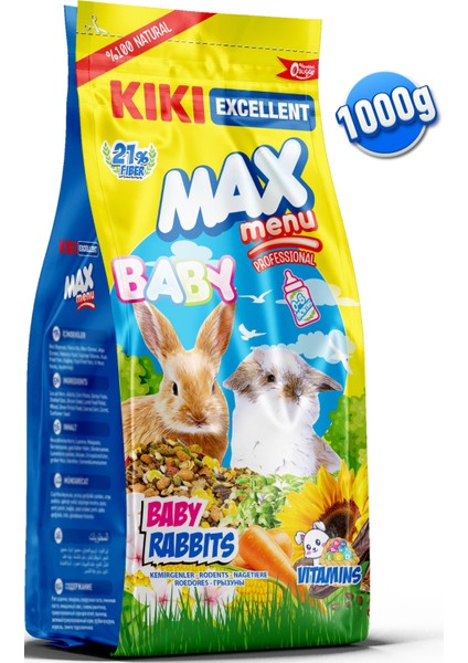 Kıkı Excellent Kemirgen Max Menu Baby Rabbits Yavru Tavşan Yemi 1000 Gr. KG304