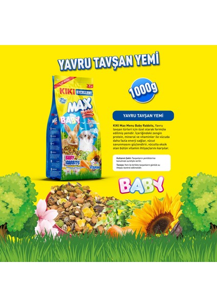 Kıkı Excellent Kemirgen Max Menu Baby Rabbits Yavru Tavşan Yemi 1000 Gr. KG304