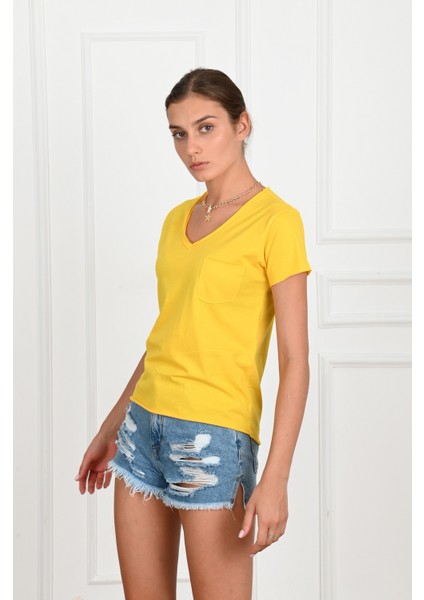 Kadın Basic Cepli Tshirt 8328 fiyatları