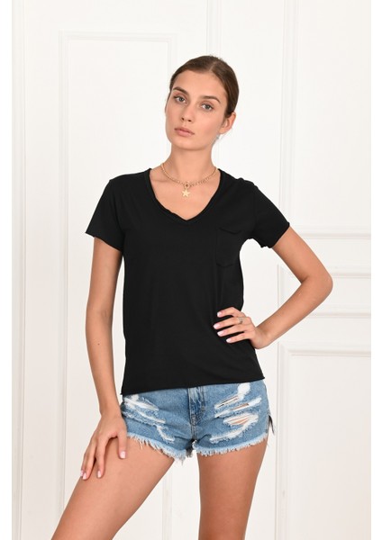 Kadın Basic Cepli Tshirt 8328 fırsatları