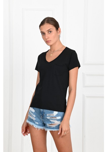 Kadın Basic Cepli Tshirt 8328 modelleri