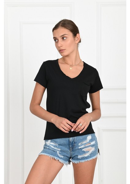 Kadın Basic Cepli Tshirt 8328 indirimleri