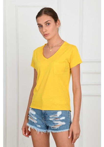 Kadın Basic Cepli Tshirt 8328