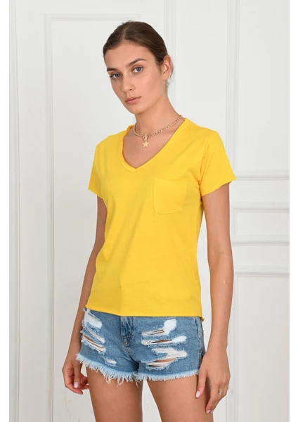 Kadın Basic Cepli Tshirt 8328