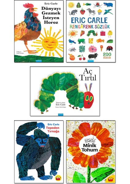 Mavibulut Yayınları - Aç Tırtıl / Eric Carle + Dünyayı Gezmek Isteyen Horoz + Rengarenk Sözlük + Tepeden Tırnağa + Minik Tohum / 5 Kitap Set Eric Carle Kitapları