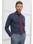 Erkek Lacivert Slim Fit Dar Kesim Italyan Yaka Armürlü Gömlek 1