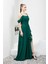 Eteği Volanlı Uzun Yeşil Şifon Abiye Elbise 2